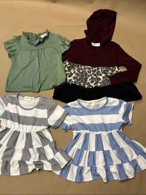 Perfect Peach 4 pc Children's 4T Striped Ruffle Dresses, sweater hoodie, and top